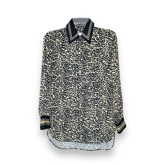 Equipment Women's Leopard Animal Print Bradner Shirt in Natural Multi Size - XS - Picture 4 of 13